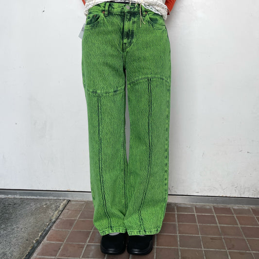 WAVE PANELLED DYED PANTS / LIME /ウェーブパネルデニムパンツ