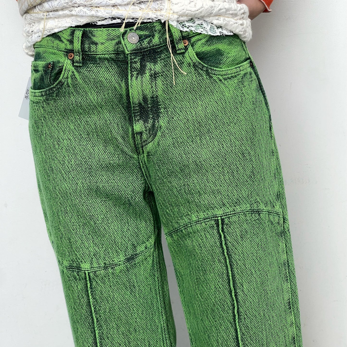 WAVE PANELLED DYED PANTS / LIME /ウェーブパネルデニムパンツ
