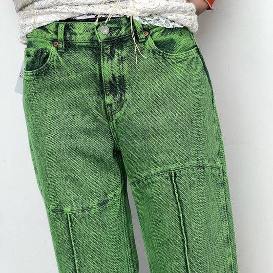 WAVE PANELLED DYED PANTS / LIME /ウェーブパネルデニムパンツ