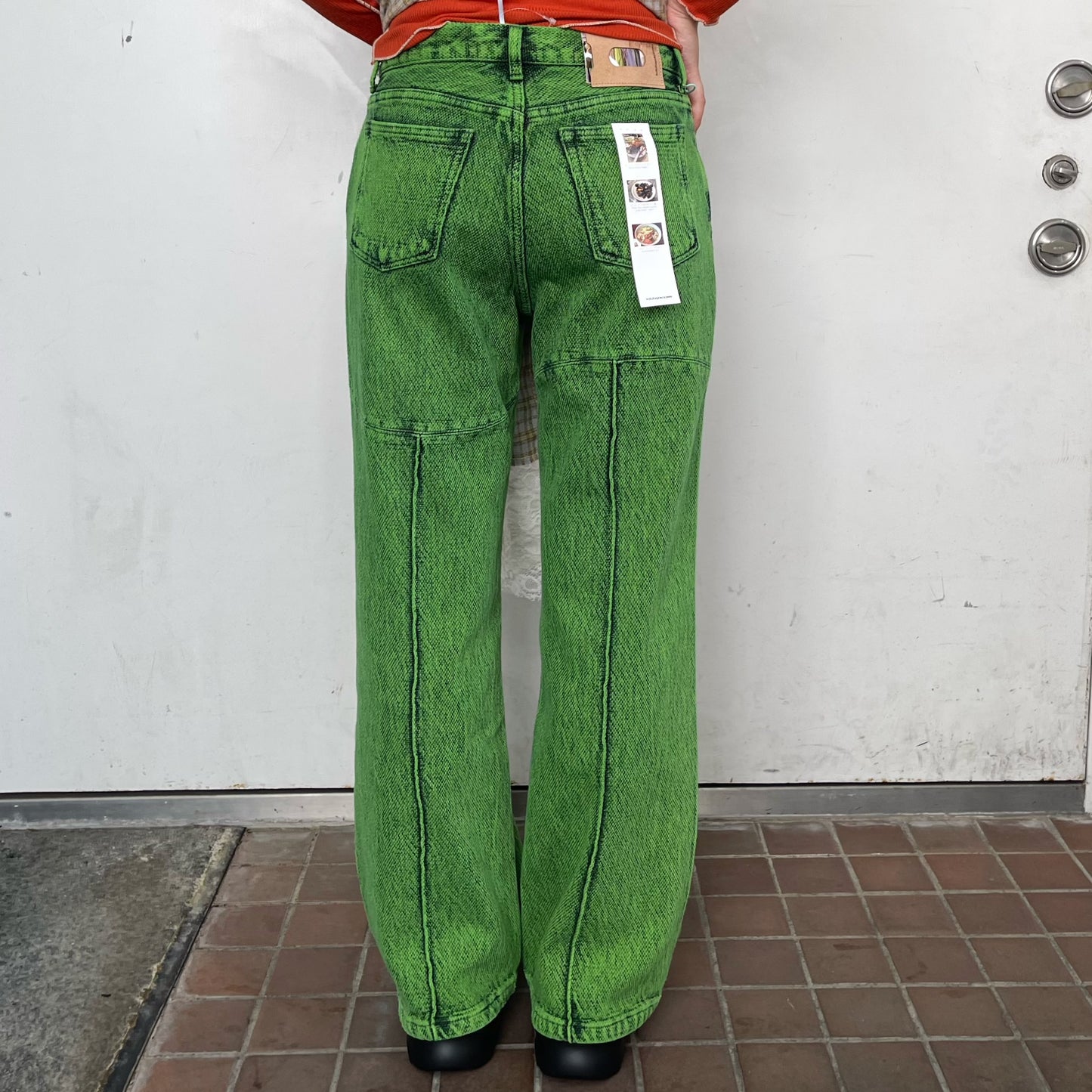 WAVE PANELLED DYED PANTS / LIME /ウェーブパネルデニムパンツ