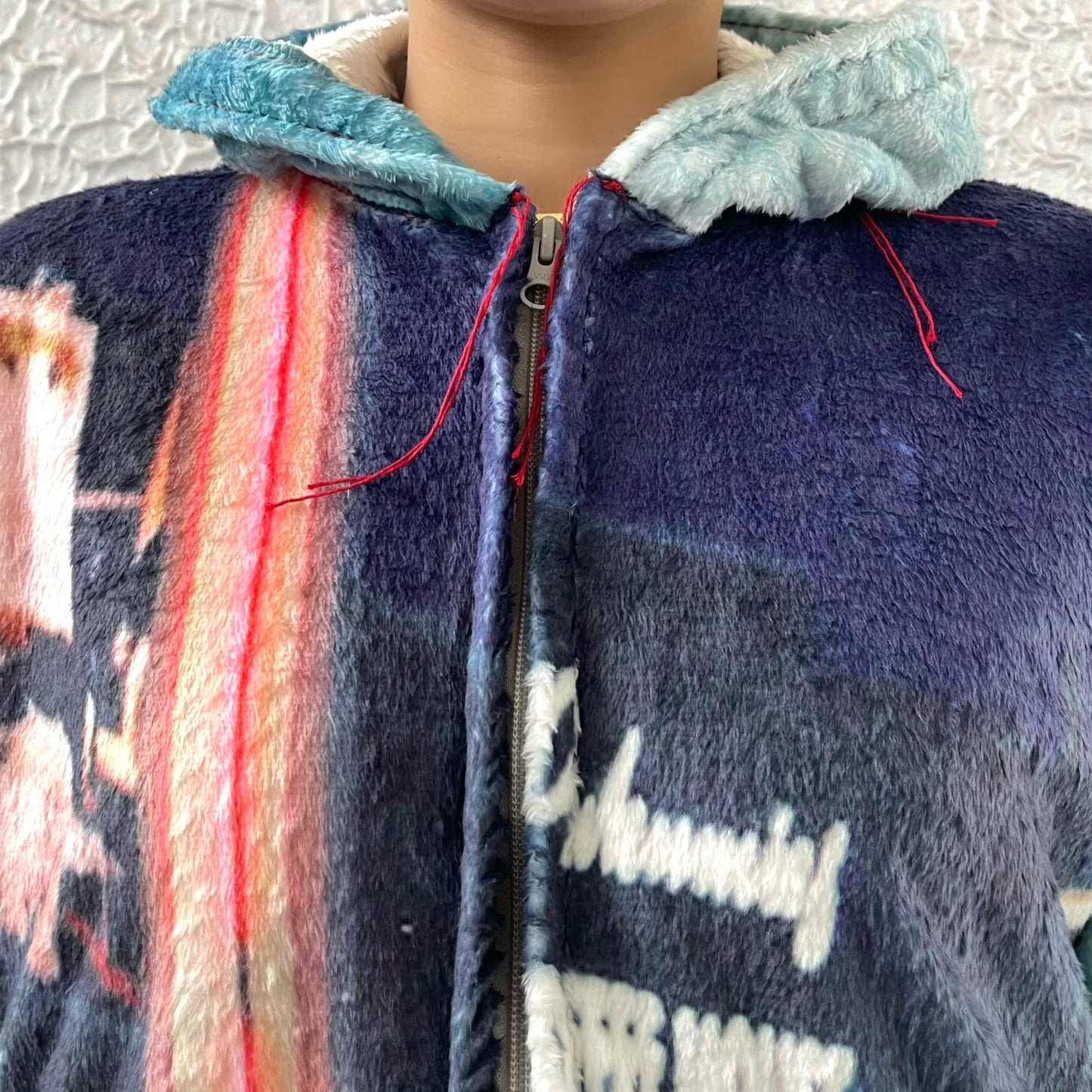 print fur zip up hoodie / snow / プリントファー ジップアップフーディ
