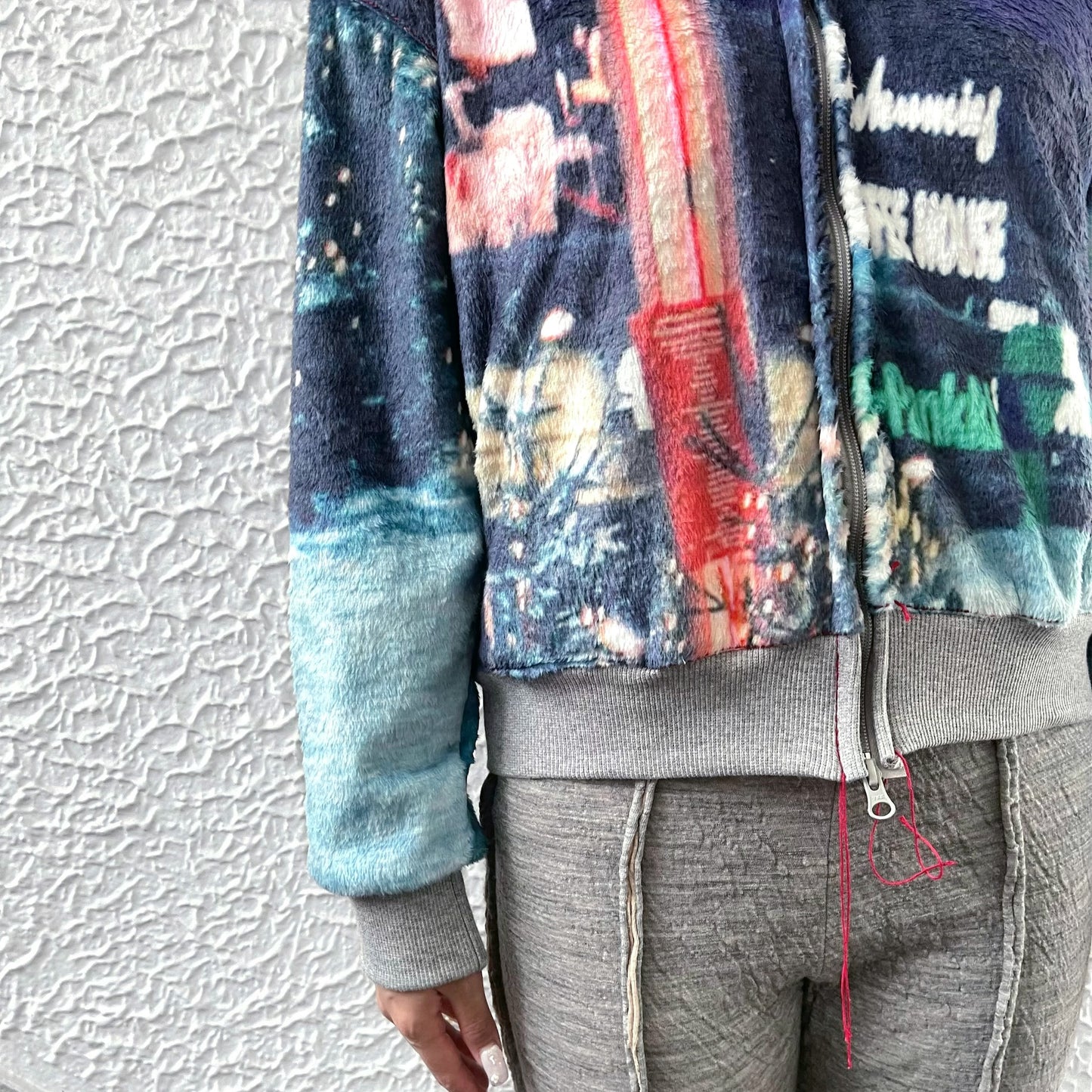 print fur zip up hoodie / snow / プリントファー ジップアップフーディ