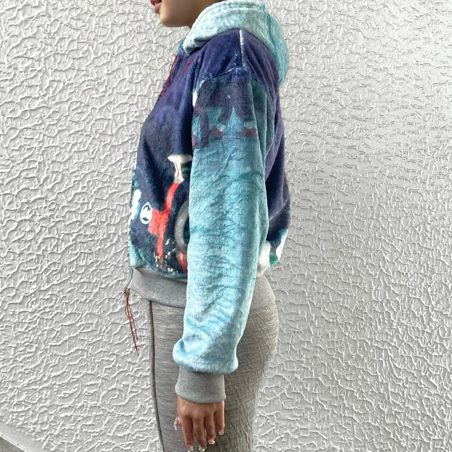 print fur zip up hoodie / snow / プリントファー ジップアップフーディ