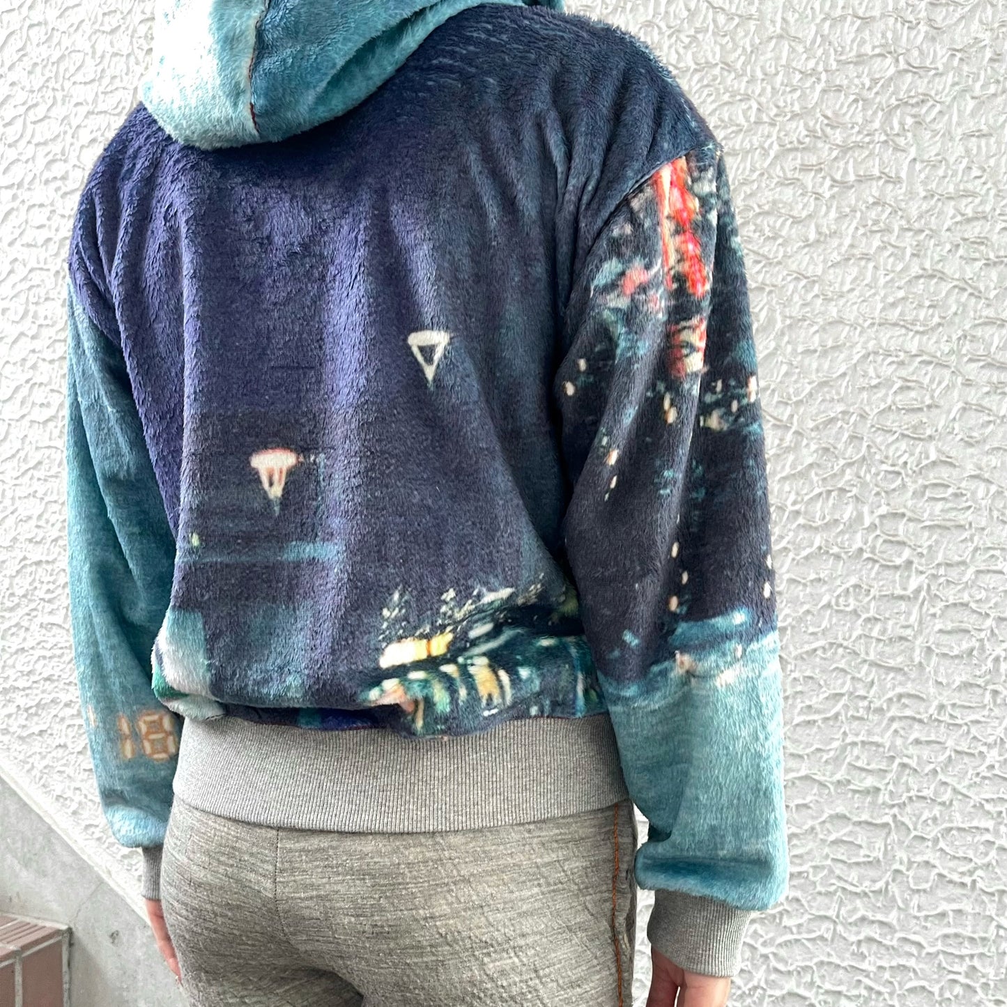 print fur zip up hoodie / snow / プリントファー ジップアップフーディ