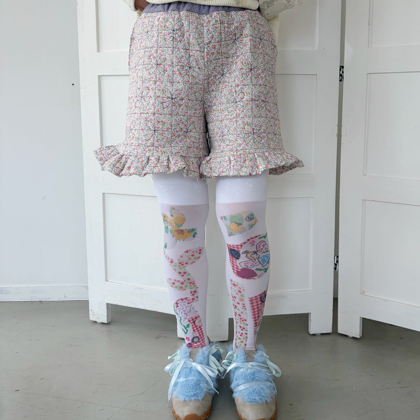 Quilt harf pants / Flower / キルトハーフパンツ