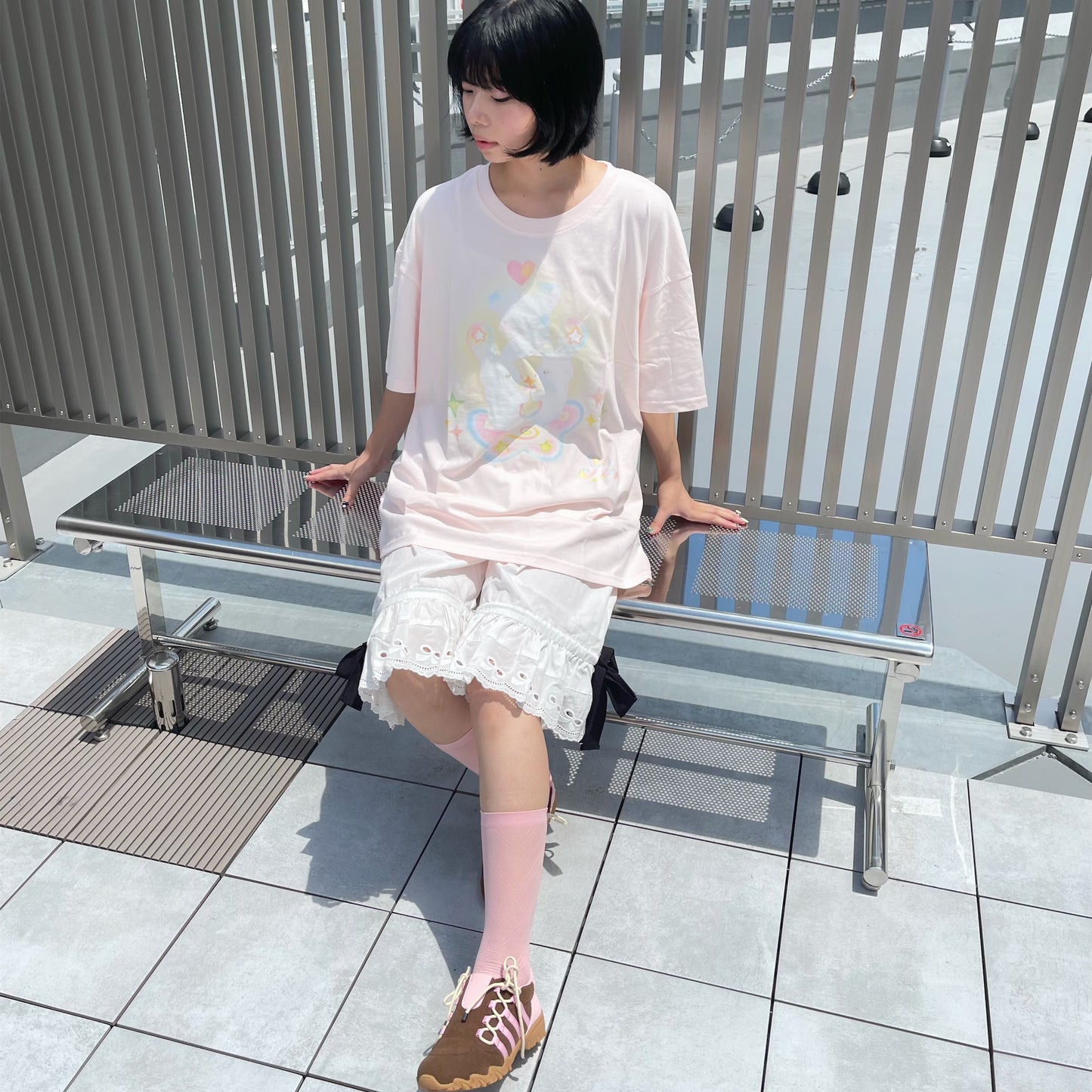 [Jolie laide x plasticpeco]Starlight bunny twin t-shirt / Pink / コラボレーションTシャツ