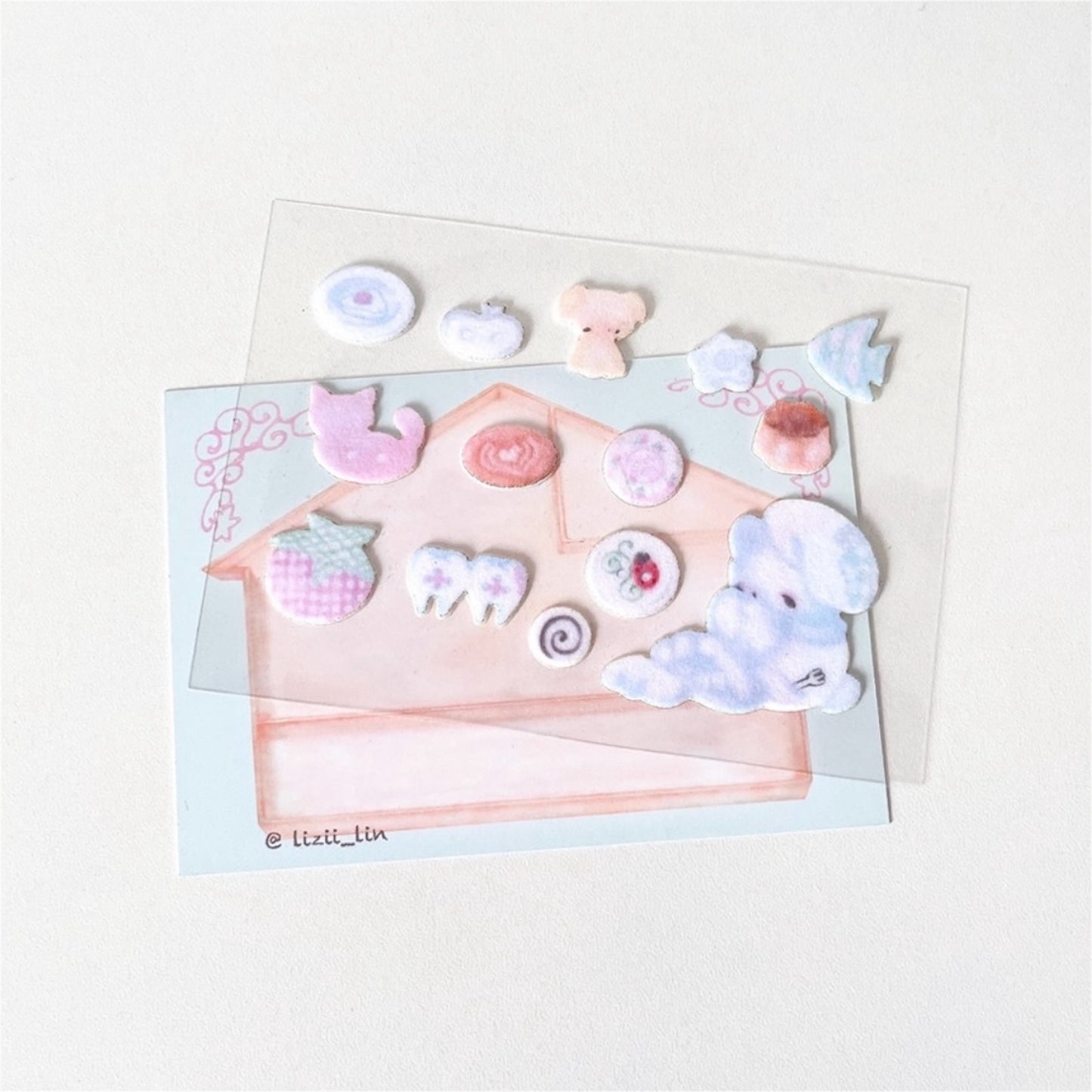 【lizilin】Button House Flocked 3D Sticker / ステッカー