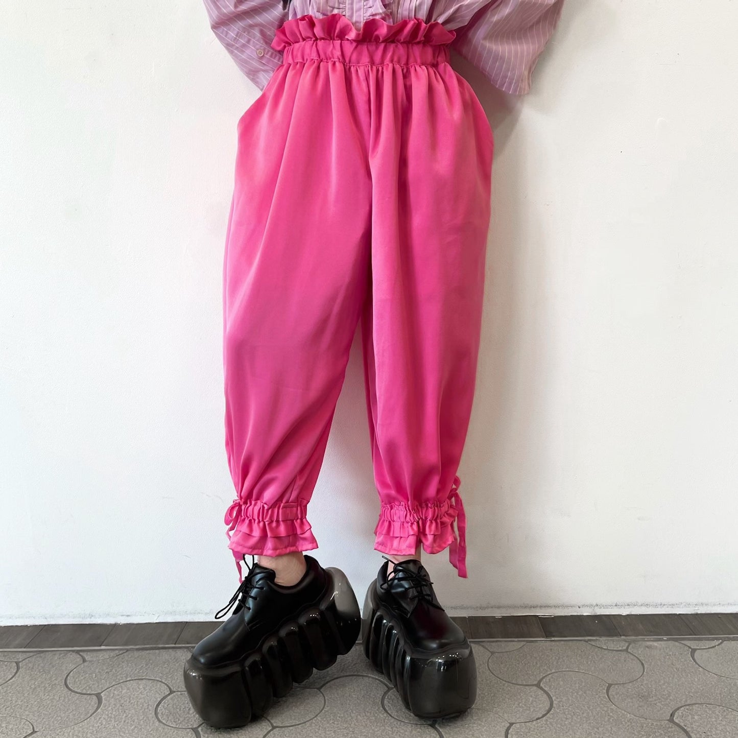 DRAWERS PANTS / HOT PINK / サテンギャザーパンツ