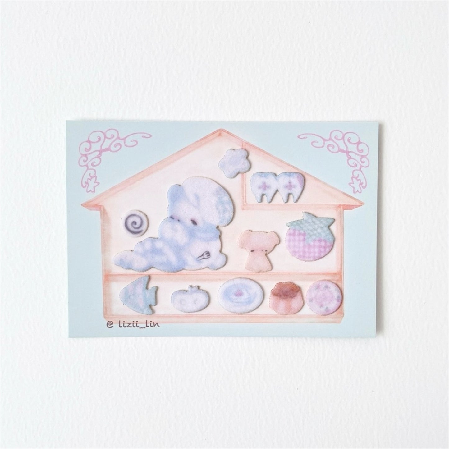 【lizilin】Button House Flocked 3D Sticker / ステッカー