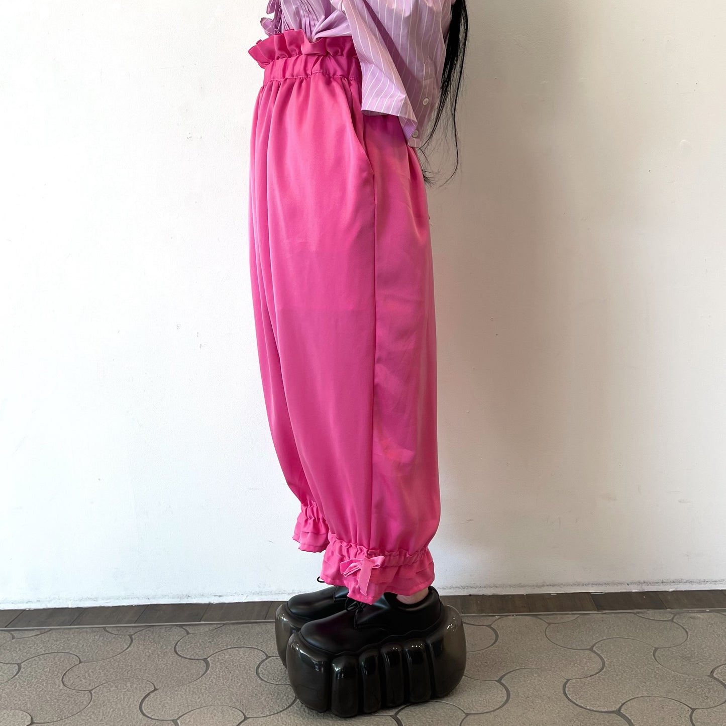 DRAWERS PANTS / HOT PINK / サテンギャザーパンツ