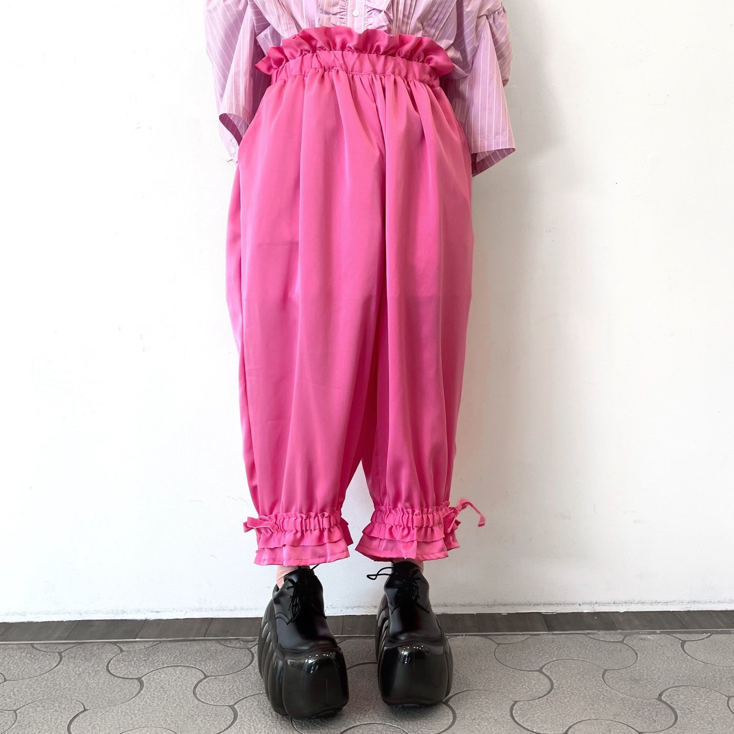 DRAWERS PANTS / HOT PINK / サテンギャザーパンツ