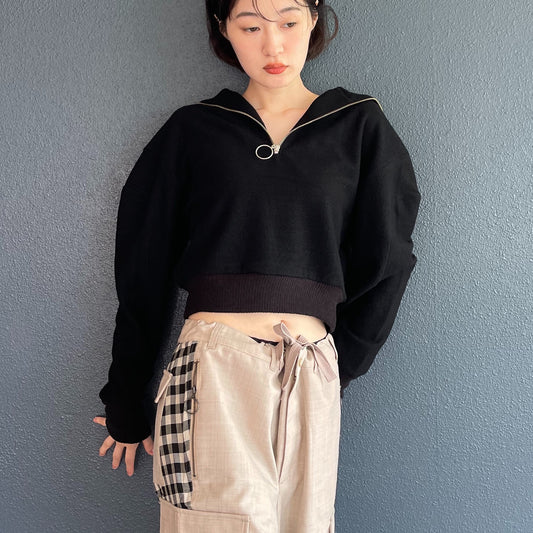 sailor top / black / ハーフジップセーラートップ