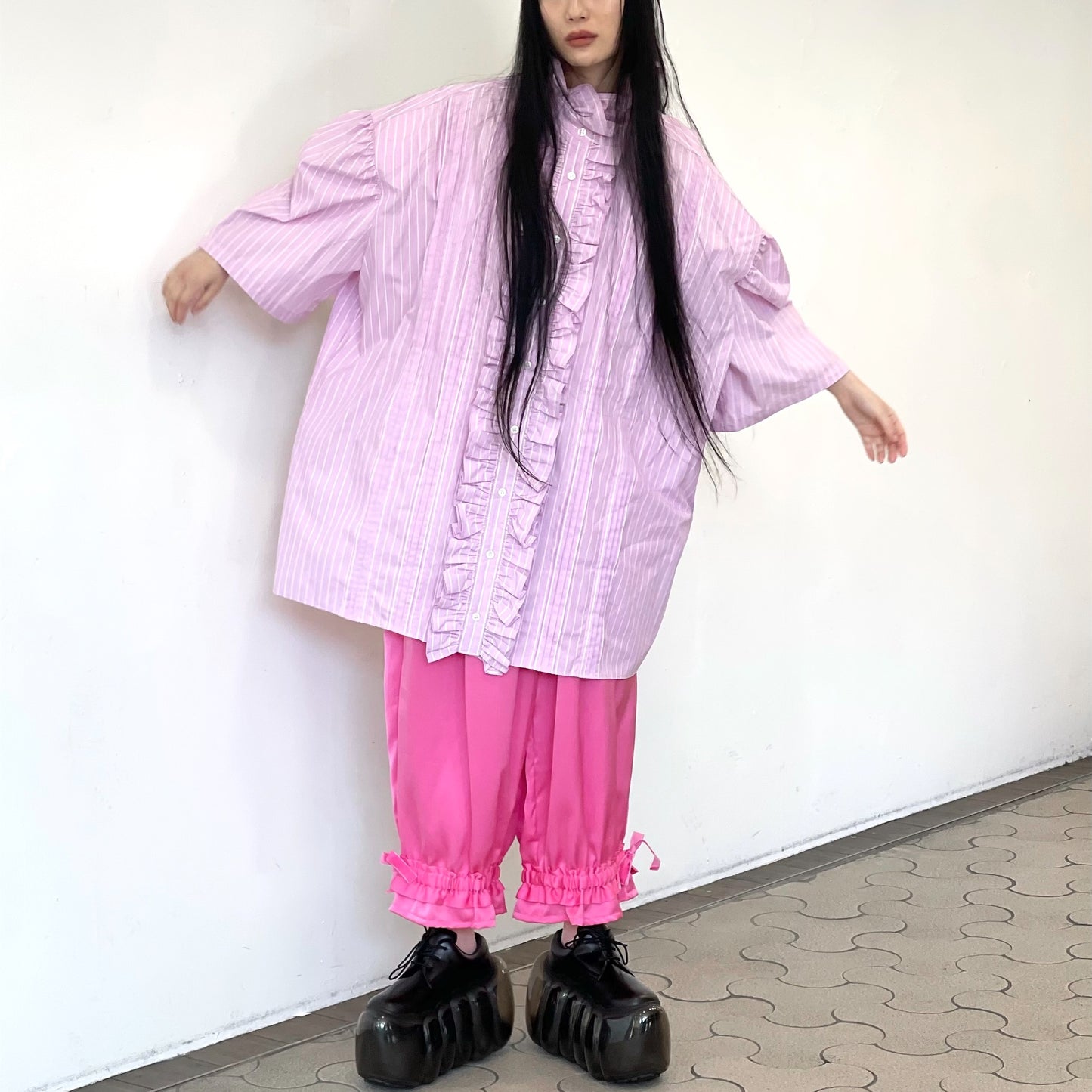 DRAWERS PANTS / HOT PINK / サテンギャザーパンツ