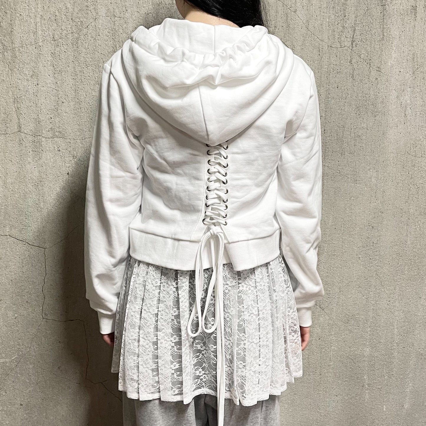 [fa.er.ie] eyelet corset hood zip-up / ivory / コルセットフードジップアップ