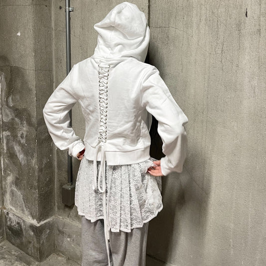 [fa.er.ie] eyelet corset hood zip-up / ivory / コルセットフードジップアップ