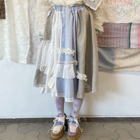 Hand stich Skirt / White / ハンドステッチスカート