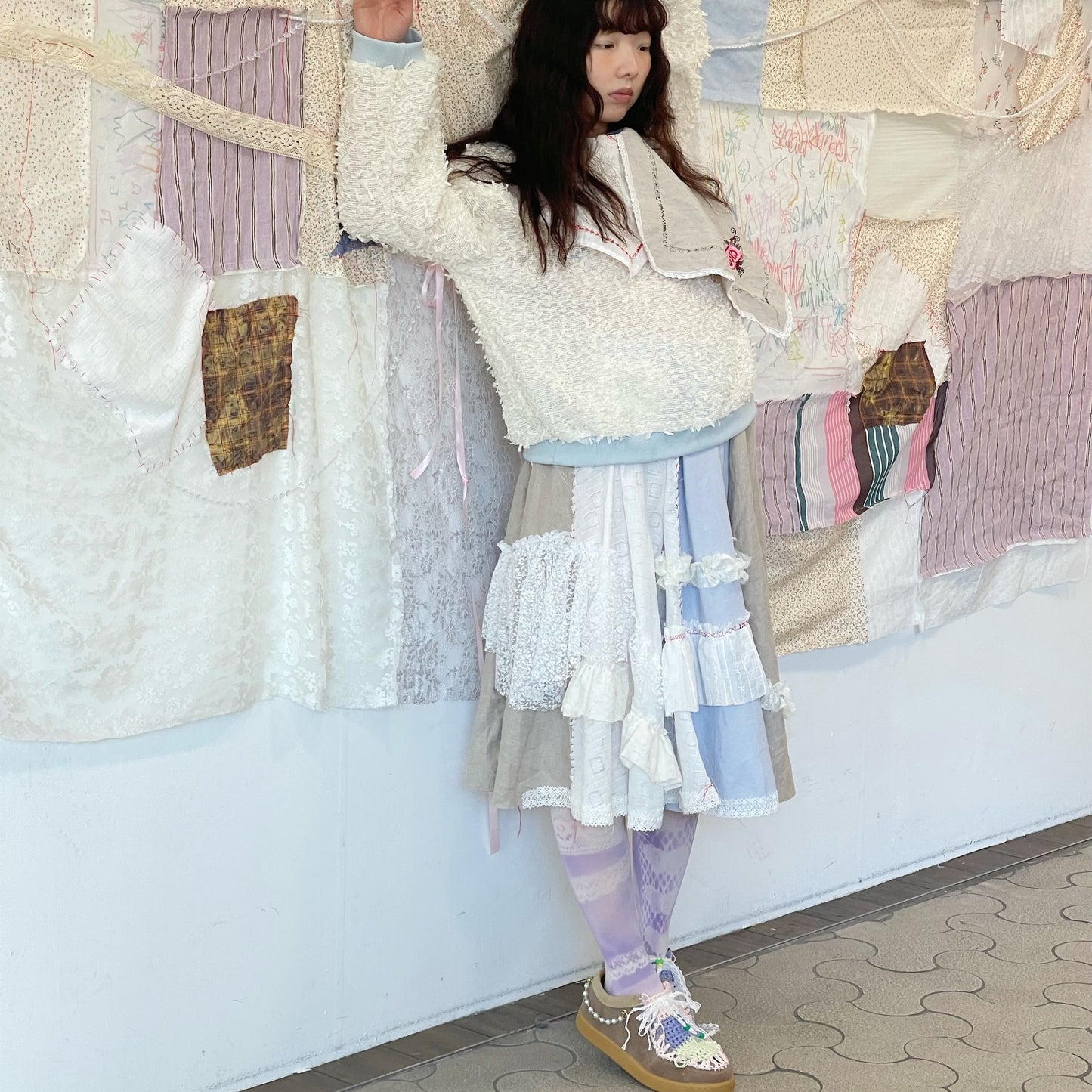 Hand stich Skirt / White / ハンドステッチスカート