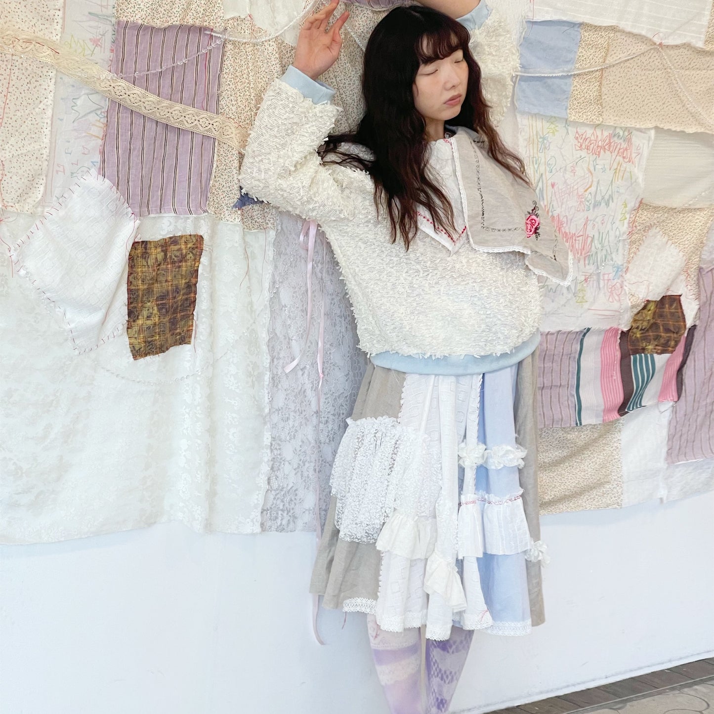 Hand stich Skirt / White / ハンドステッチスカート