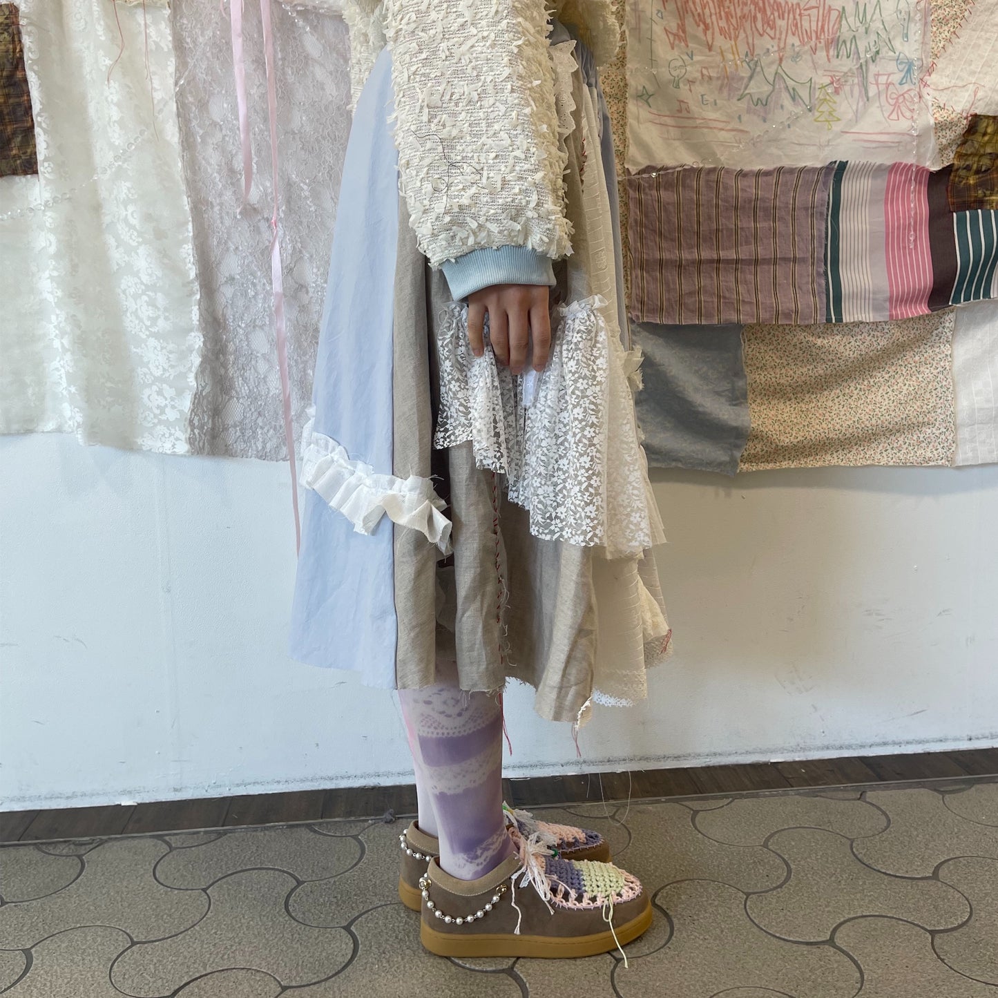 Hand stich Skirt / White / ハンドステッチスカート