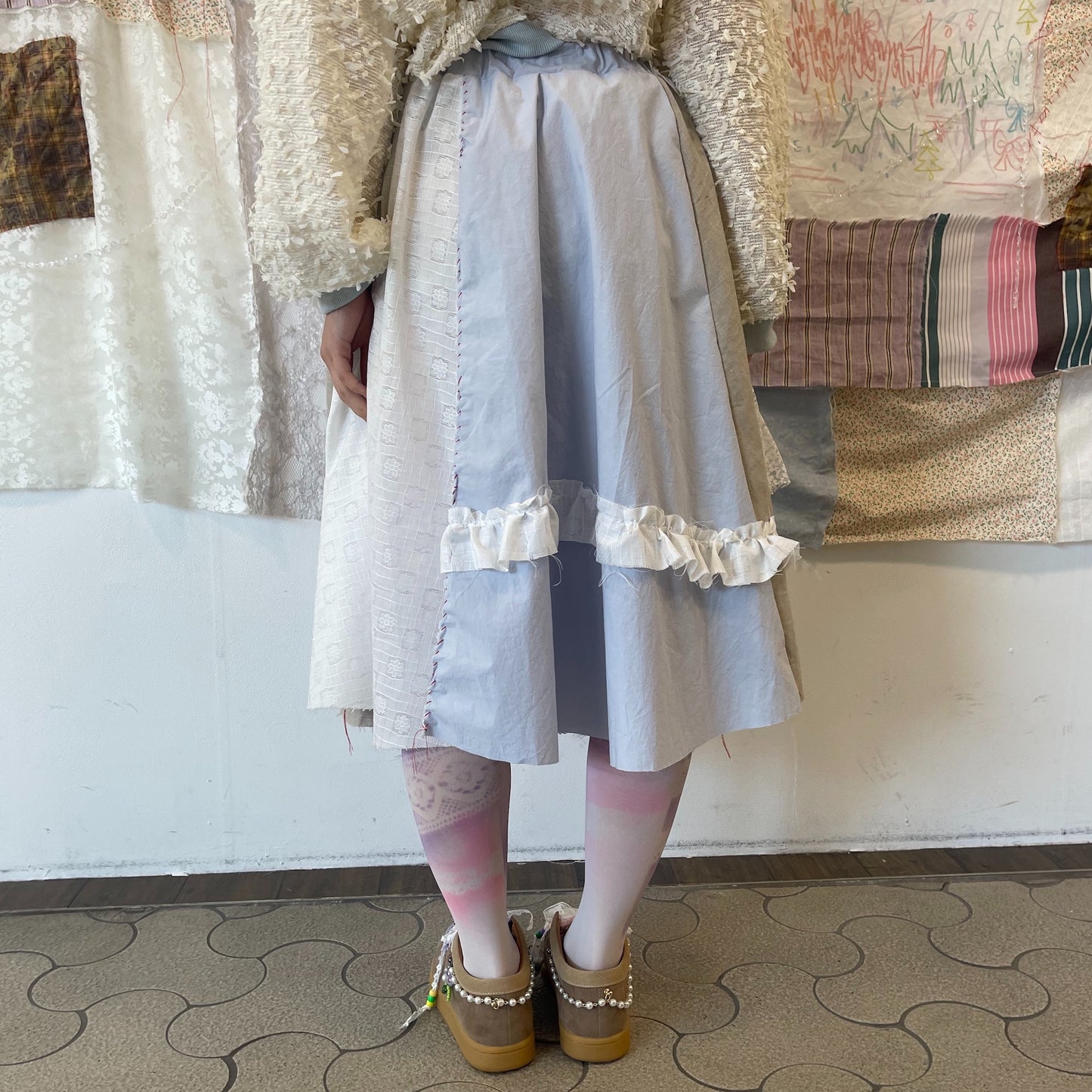 Hand stich Skirt / White / ハンドステッチスカート