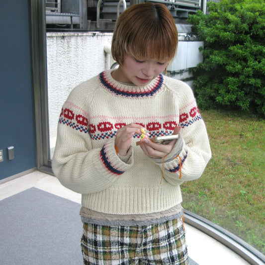wool raglan ski lift sweater / ivory / メランジウールラグラン長袖セーター