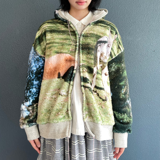 boa print zip-up parka / カンガルー / ボアプリントジップパーカー