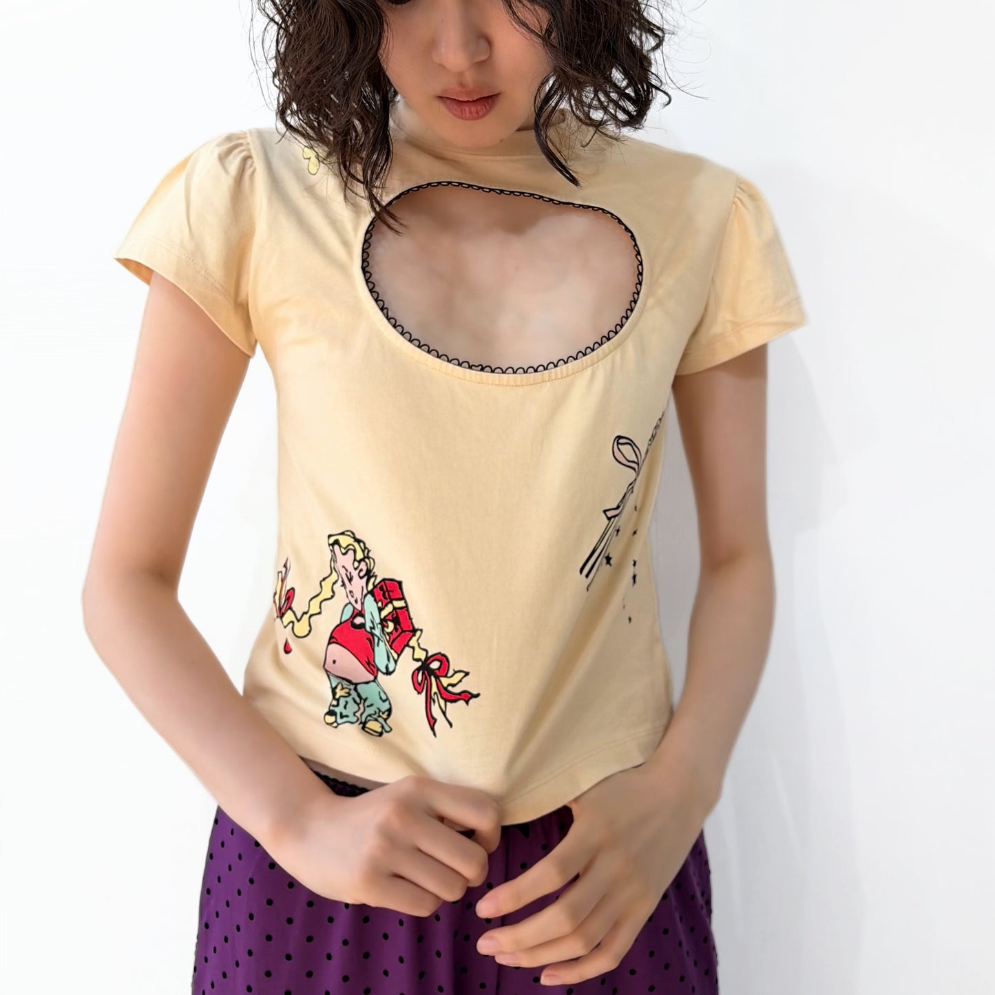 Logo Removal Baby Tee / Cutie Cream / ロゴリムーブTシャツ