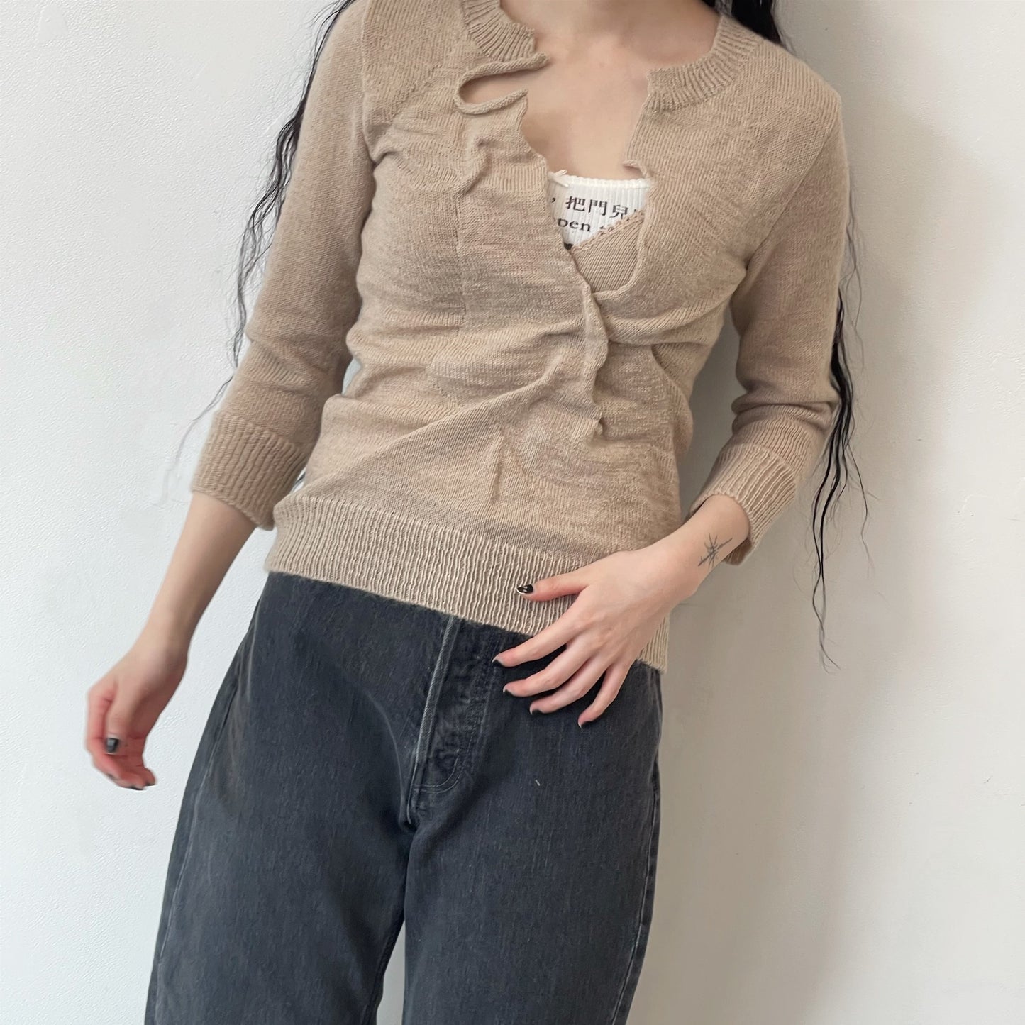 clack cardigan / beige / モヘア混ニット