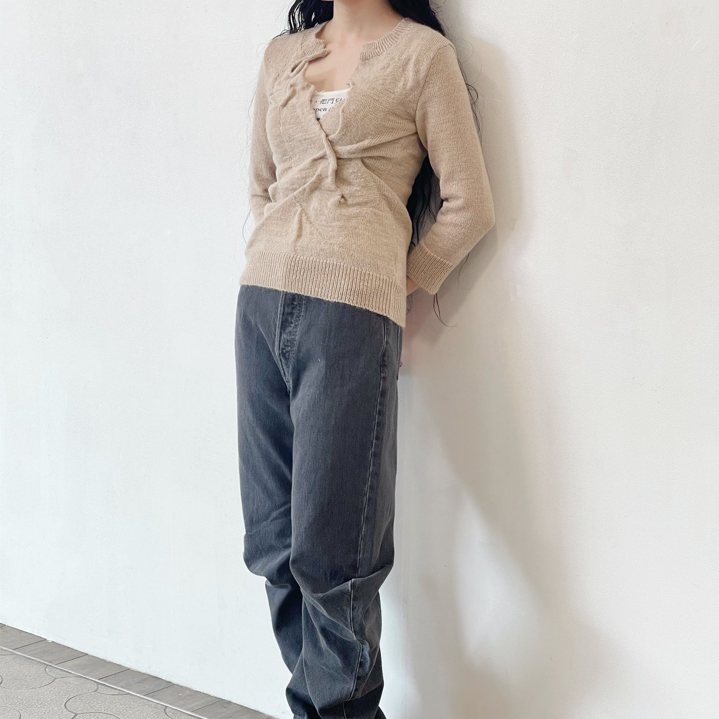 clack cardigan / beige / モヘア混ニット