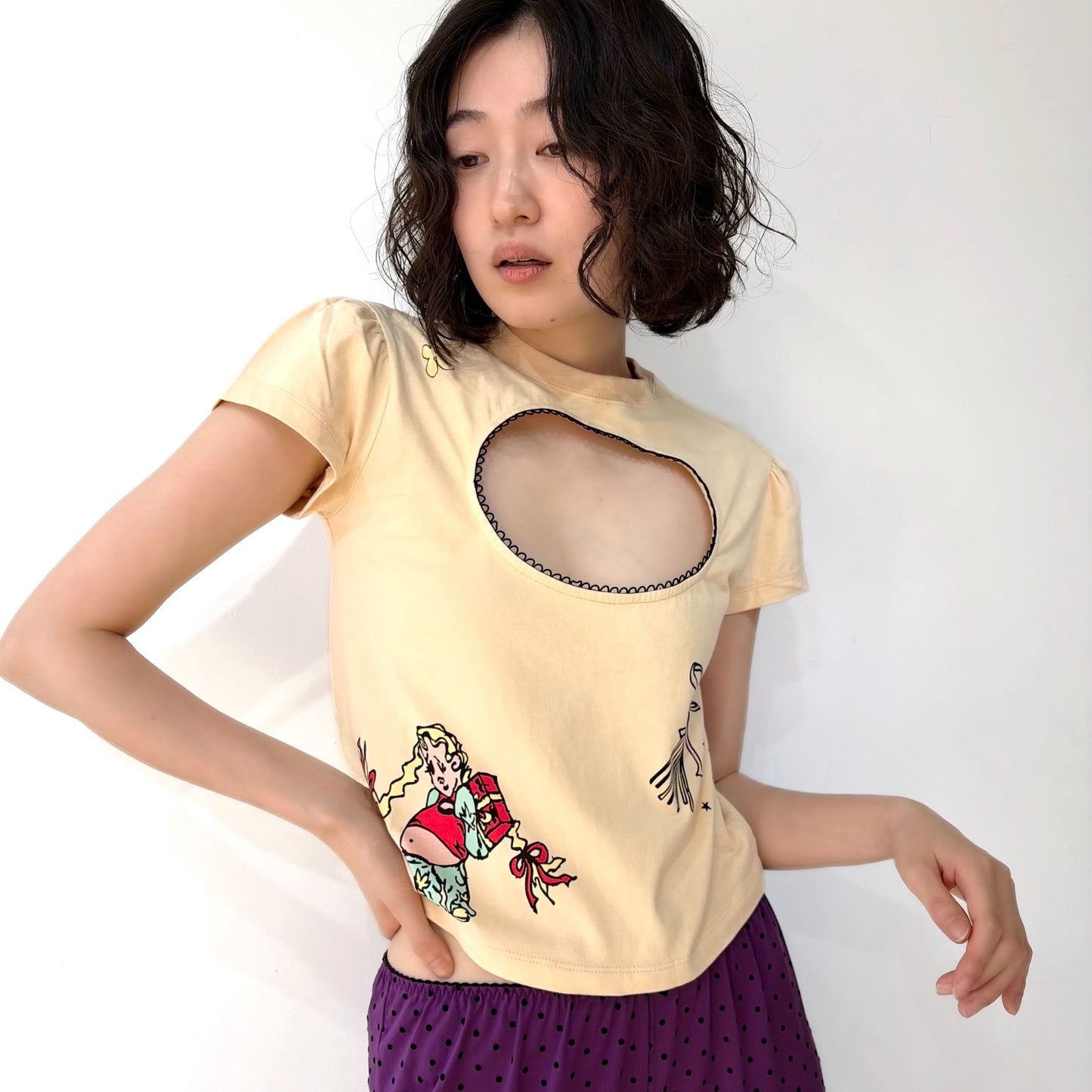 Logo Removal Baby Tee / Cutie Cream / ロゴリムーブTシャツ