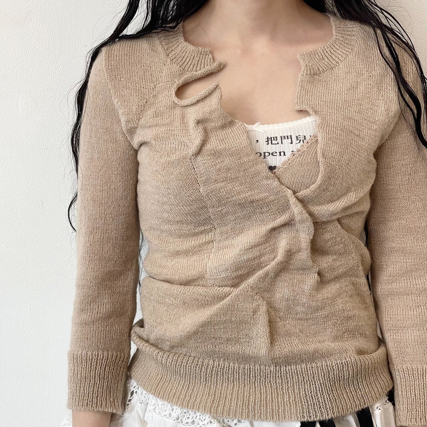 clack cardigan / beige / モヘア混ニット