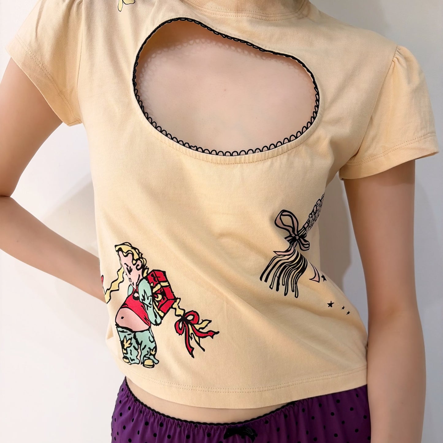 Logo Removal Baby Tee / Cutie Cream / ロゴリムーブTシャツ