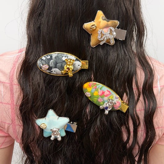 Puppet Print Series -hairclip / bears / プリントヘアクリップ