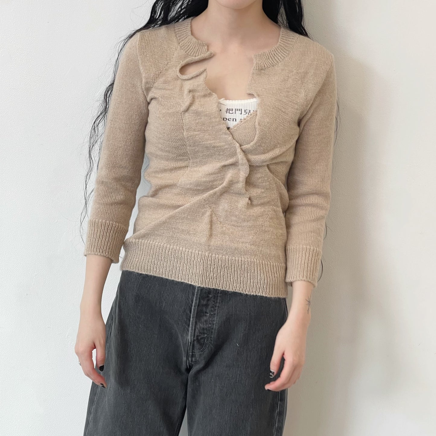 clack cardigan / beige / モヘア混ニット