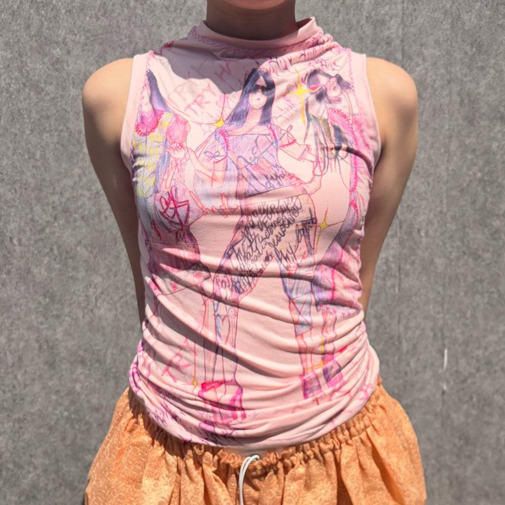 2 muscle tanks / pink / プリントタンクトップ