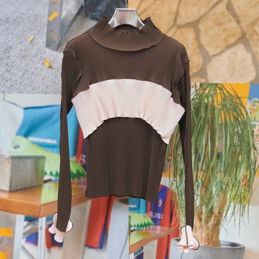 BUSTIER HIGH NECK TOP REGULAR / CHOCOLATE / ビスチェデザインプリーツトップ