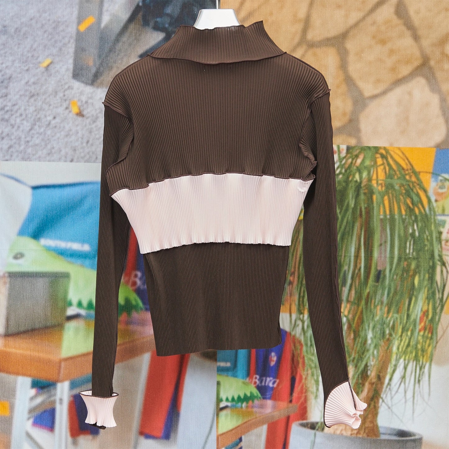 BUSTIER HIGH NECK TOP REGULAR / CHOCOLATE / ビスチェデザインプリーツトップ