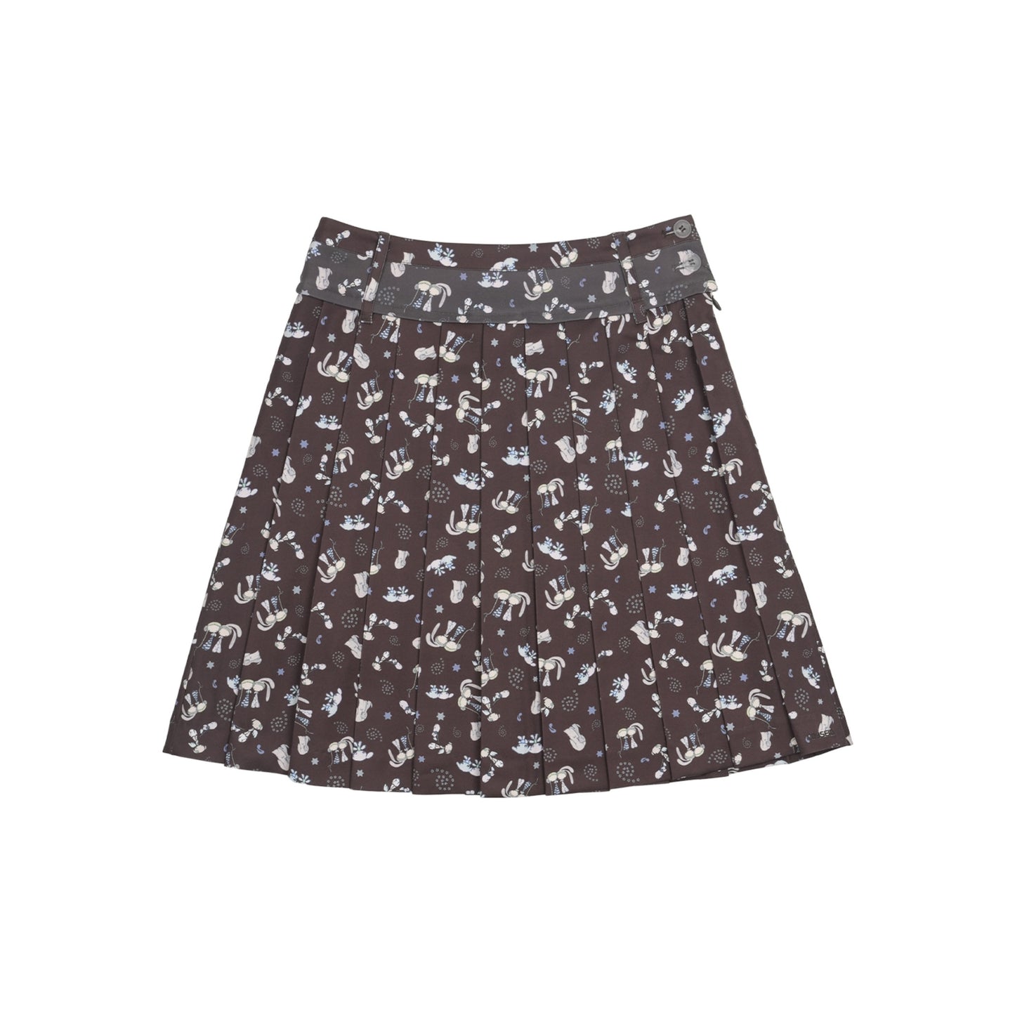 TEJI TWO-TONE PATTERN PLEATS SKIRT / BROWN / パターンプリーツスカート