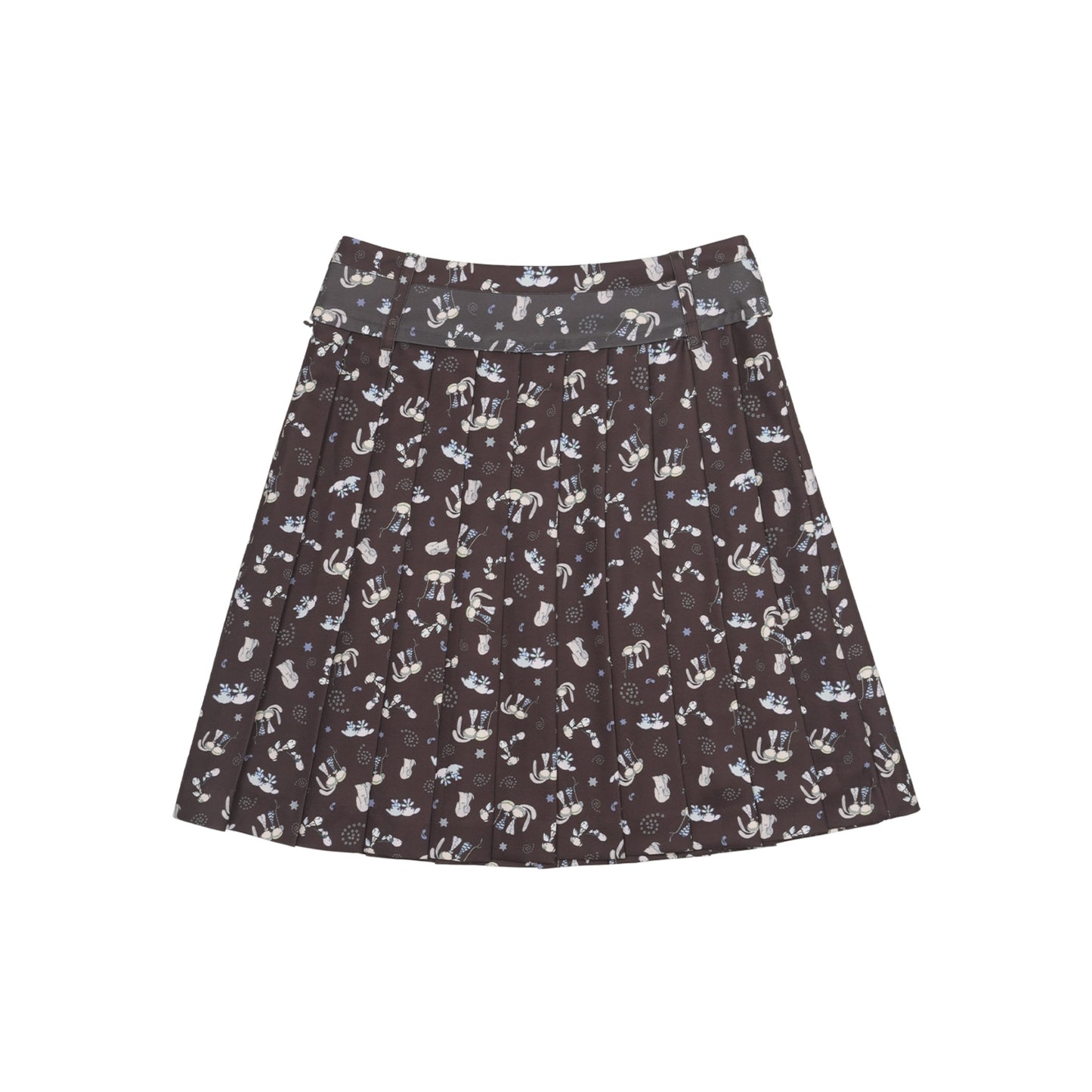 TEJI TWO-TONE PATTERN PLEATS SKIRT / BROWN / パターンプリーツスカート