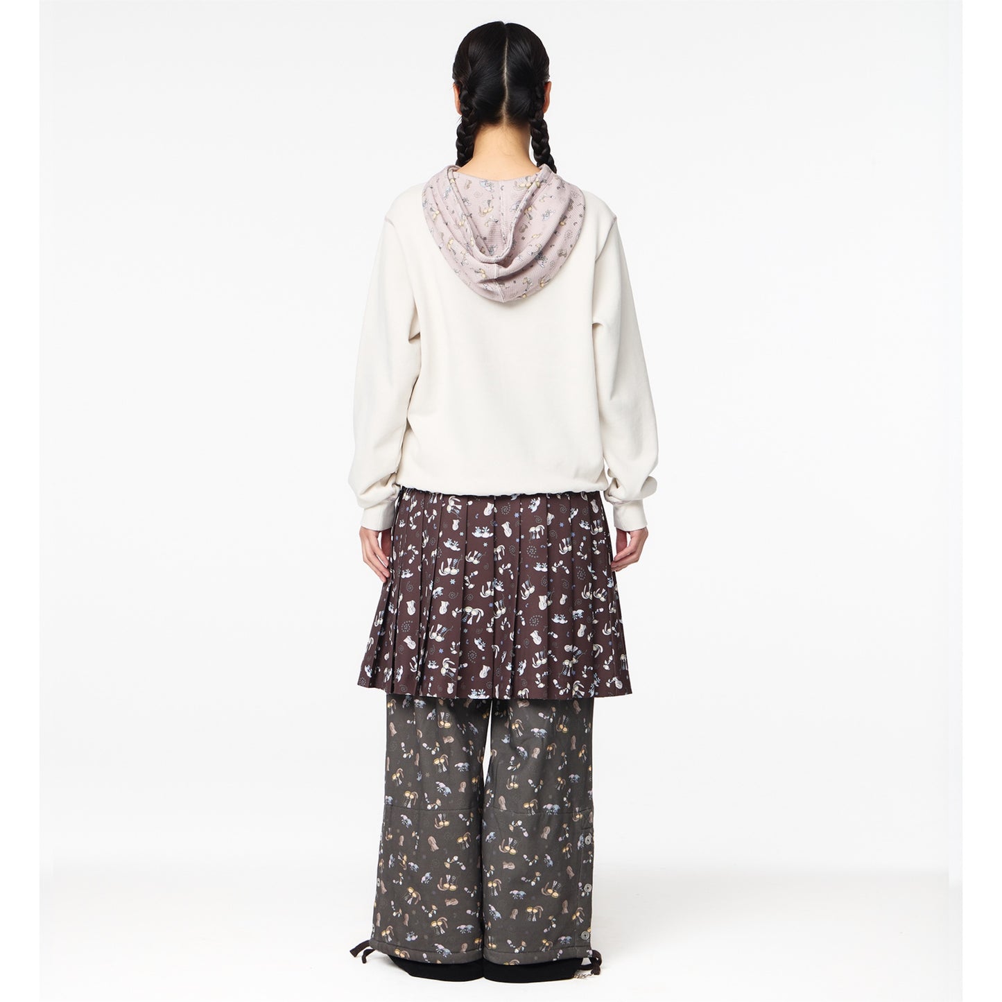 TEJI TWO-TONE PATTERN PLEATS SKIRT / BROWN / パターンプリーツスカート