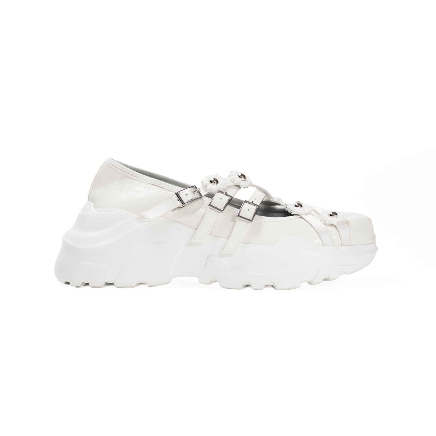 【AKIKOAOKI】Flora / White x White / フラワーストラップシューズ