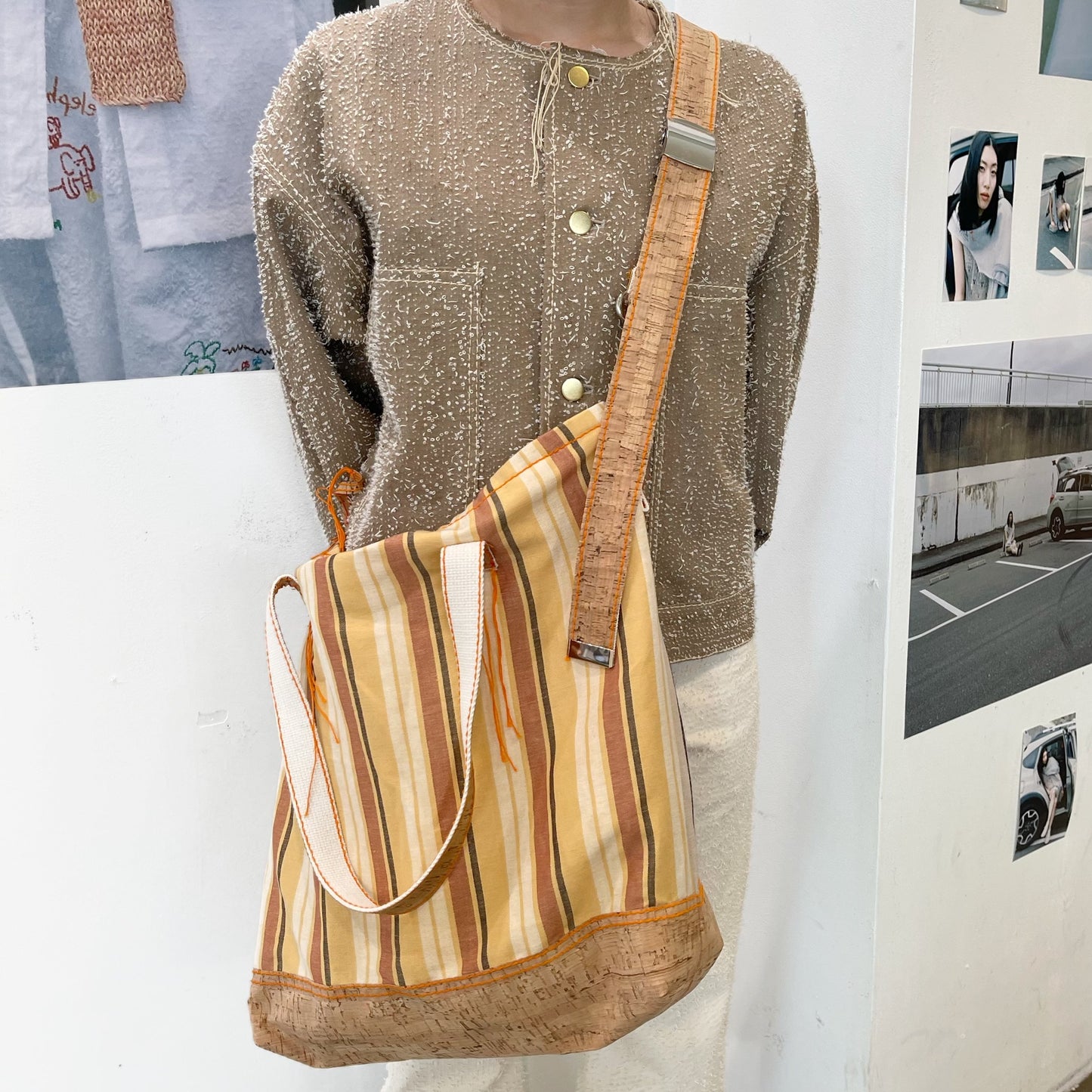 multi stripe shoulder bag / yellow / マルチストライプショルダーバッグ