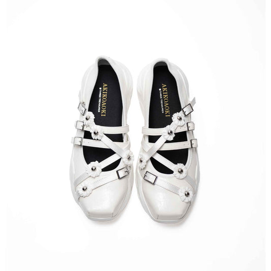 【AKIKOAOKI】Flora / White x White / フラワーストラップシューズ