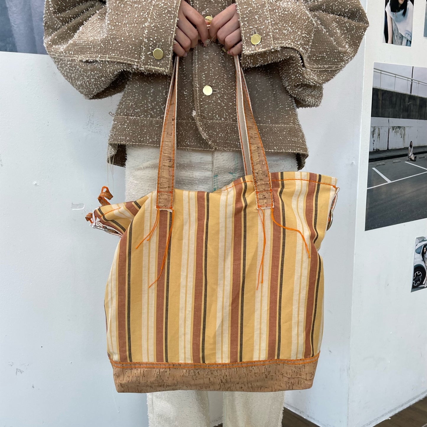 multi stripe shoulder bag / yellow / マルチストライプショルダーバッグ