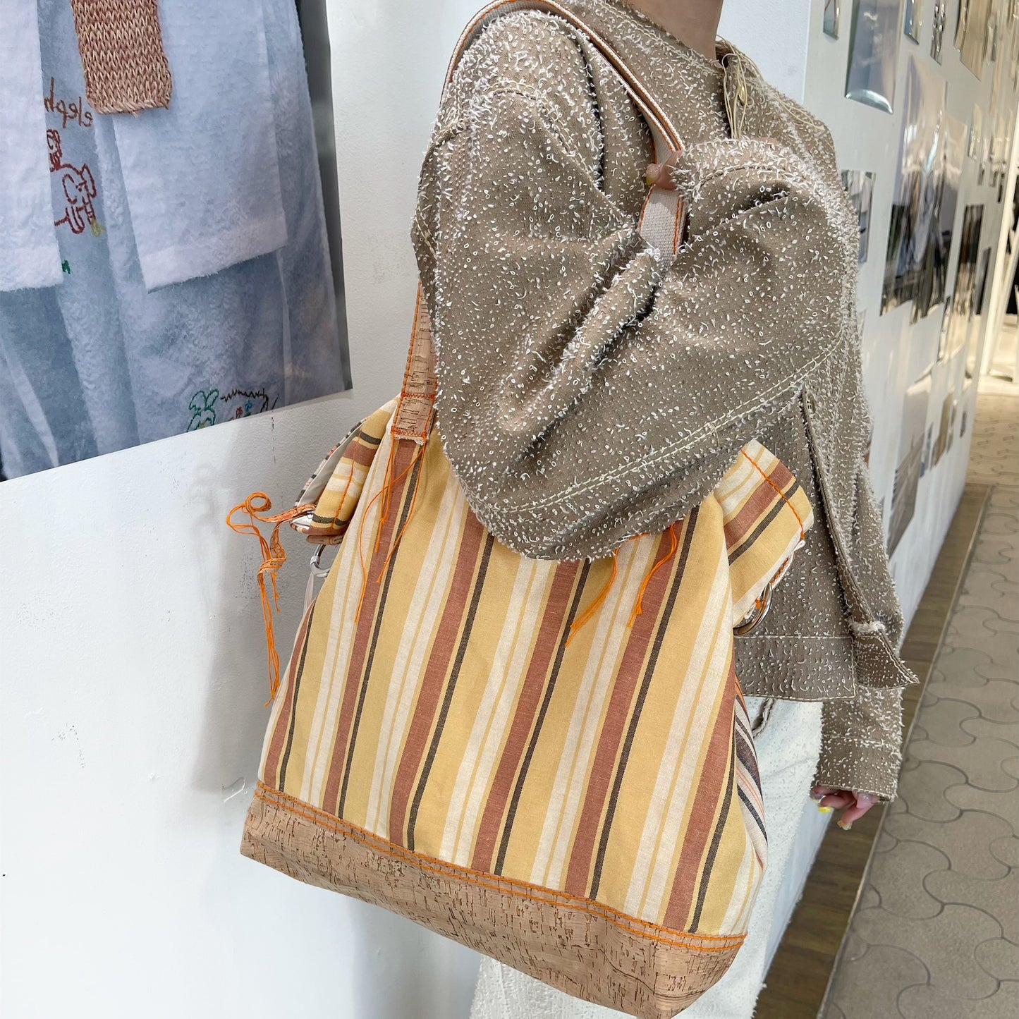 multi stripe shoulder bag / yellow / マルチストライプショルダーバッグ