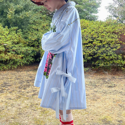 GIRLS SHIRT / BLUE STRIPE / ストライプシャツ / MAYA SHIBASAKIコラボレーション