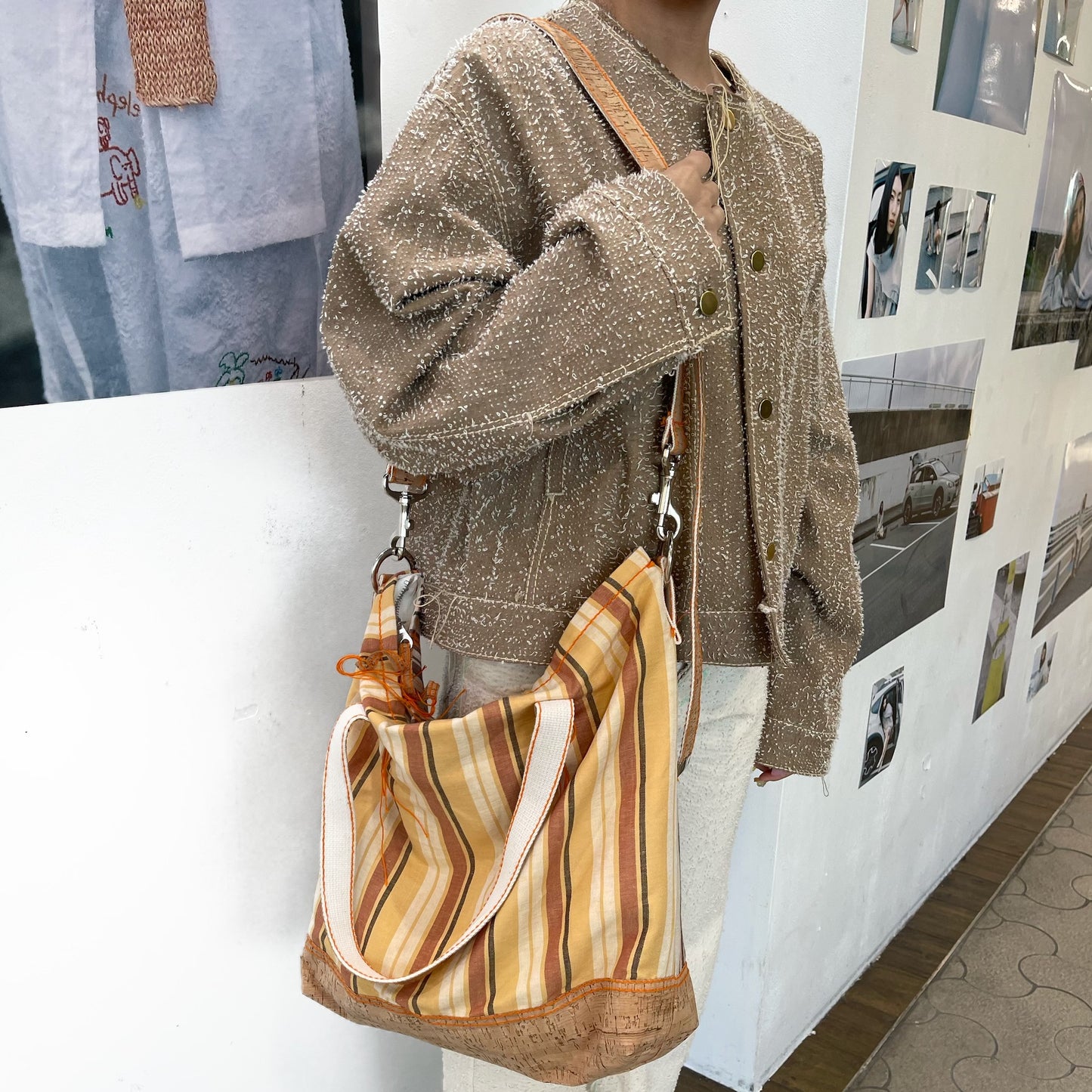 multi stripe shoulder bag / yellow / マルチストライプショルダーバッグ