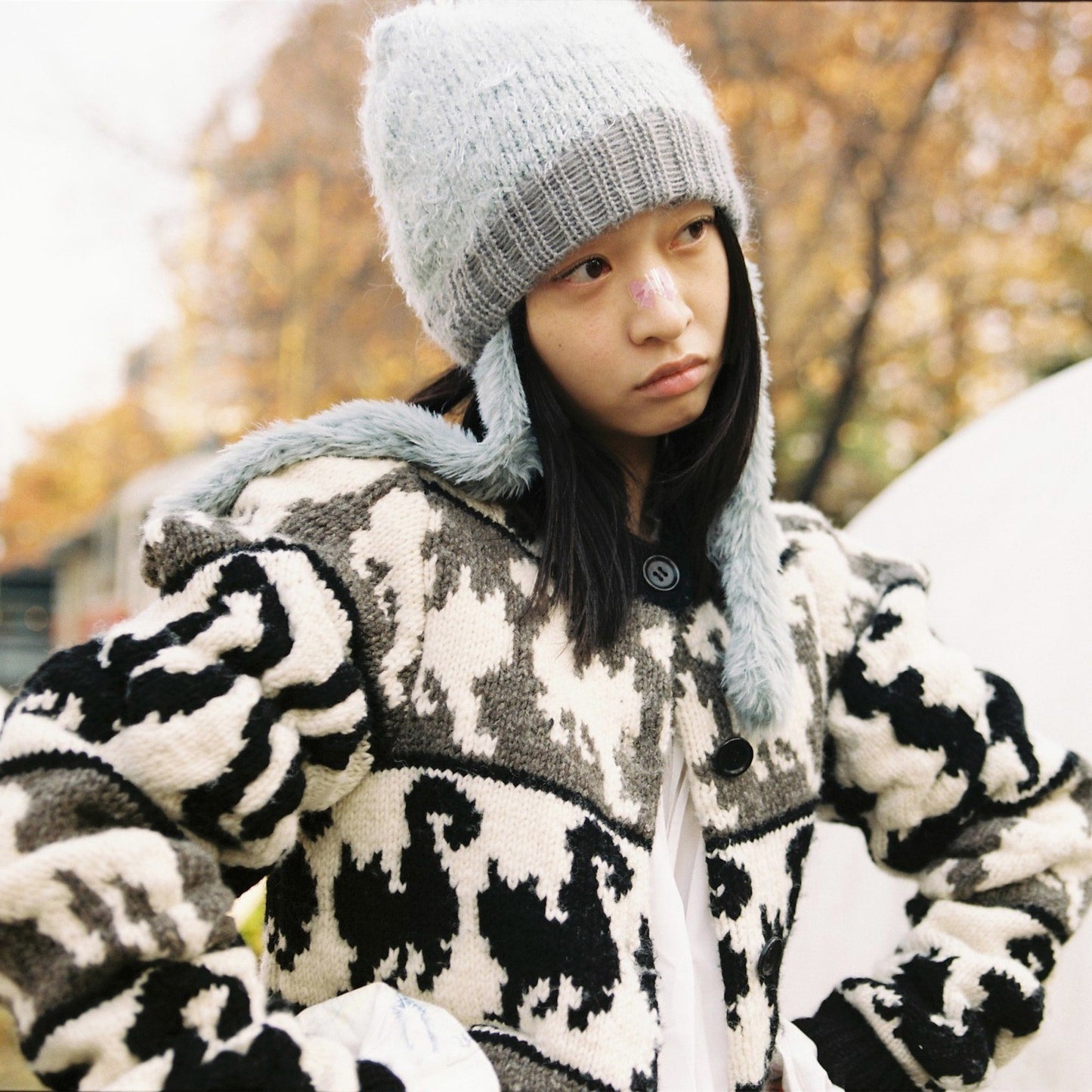 Unstable cats Cardigan / white / 変形猫柄カーディガン