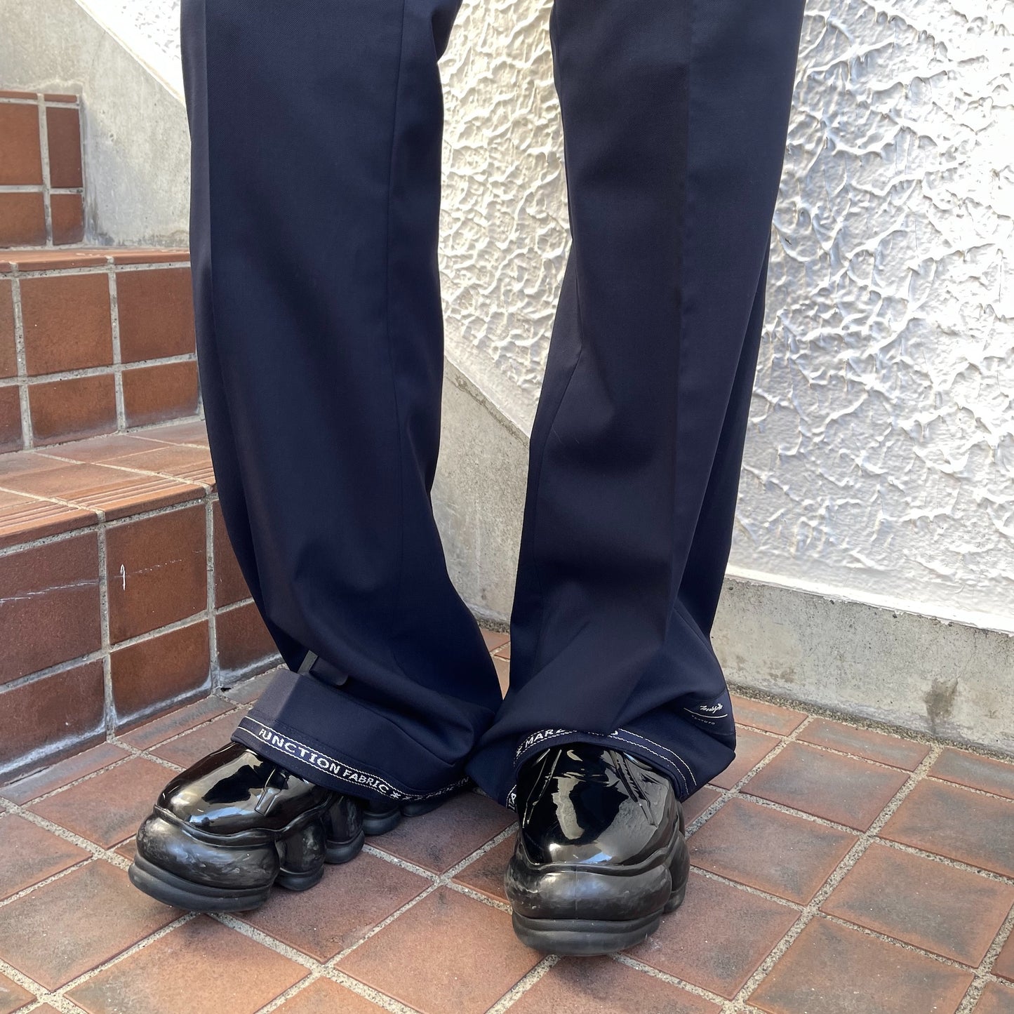 FLARE LAYERED SLACKS LUXE / NAVY / 3WAYジャージドッキングスラックス