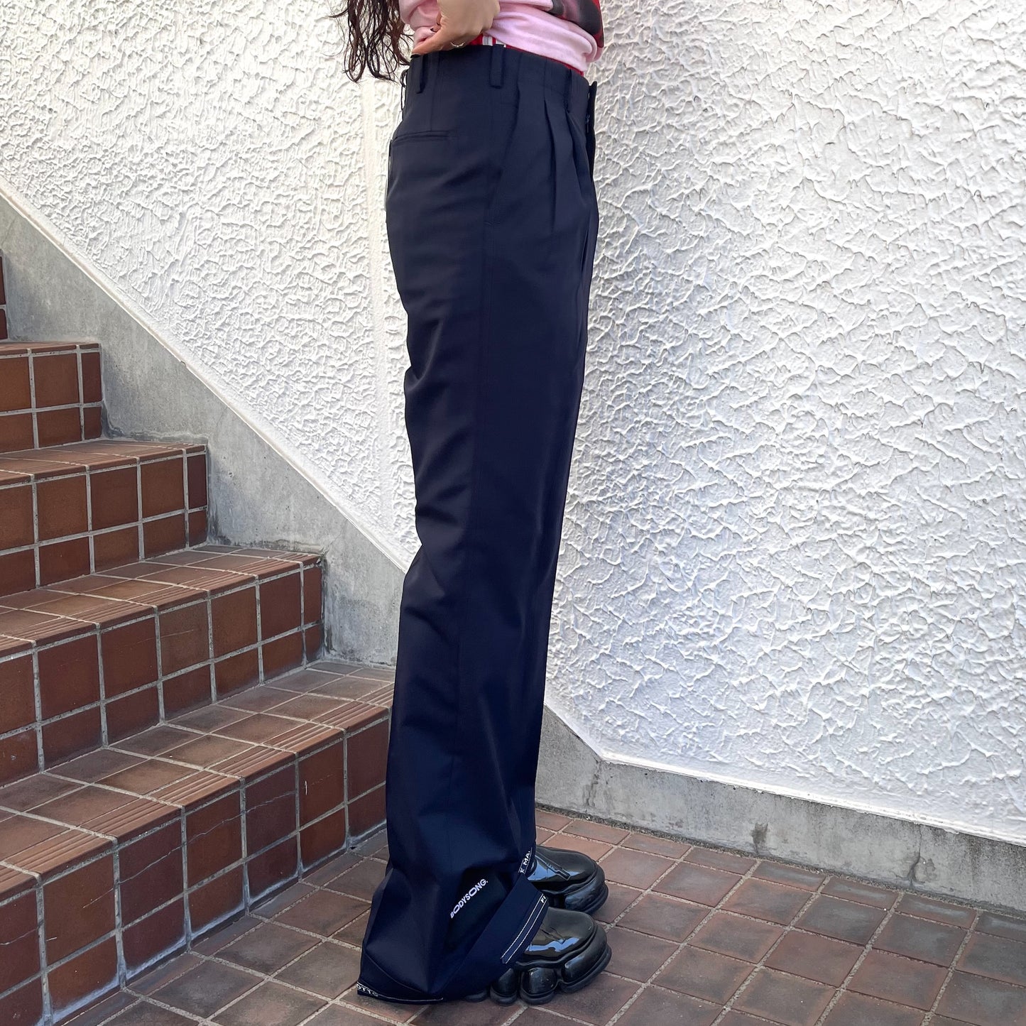 FLARE LAYERED SLACKS LUXE / NAVY / 3WAYジャージドッキングスラックス